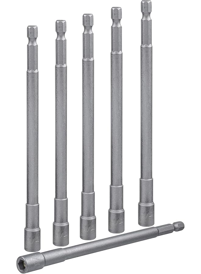 promass 6Pcs Long Impact Nut Driver Set - Magnetic Nut Setter Driver Bits 1/4" Hex Shank to 1/4" Hex Socket Drill Bit Extension for Impact Drivers and Drills, 6-Inch Length - Image 1