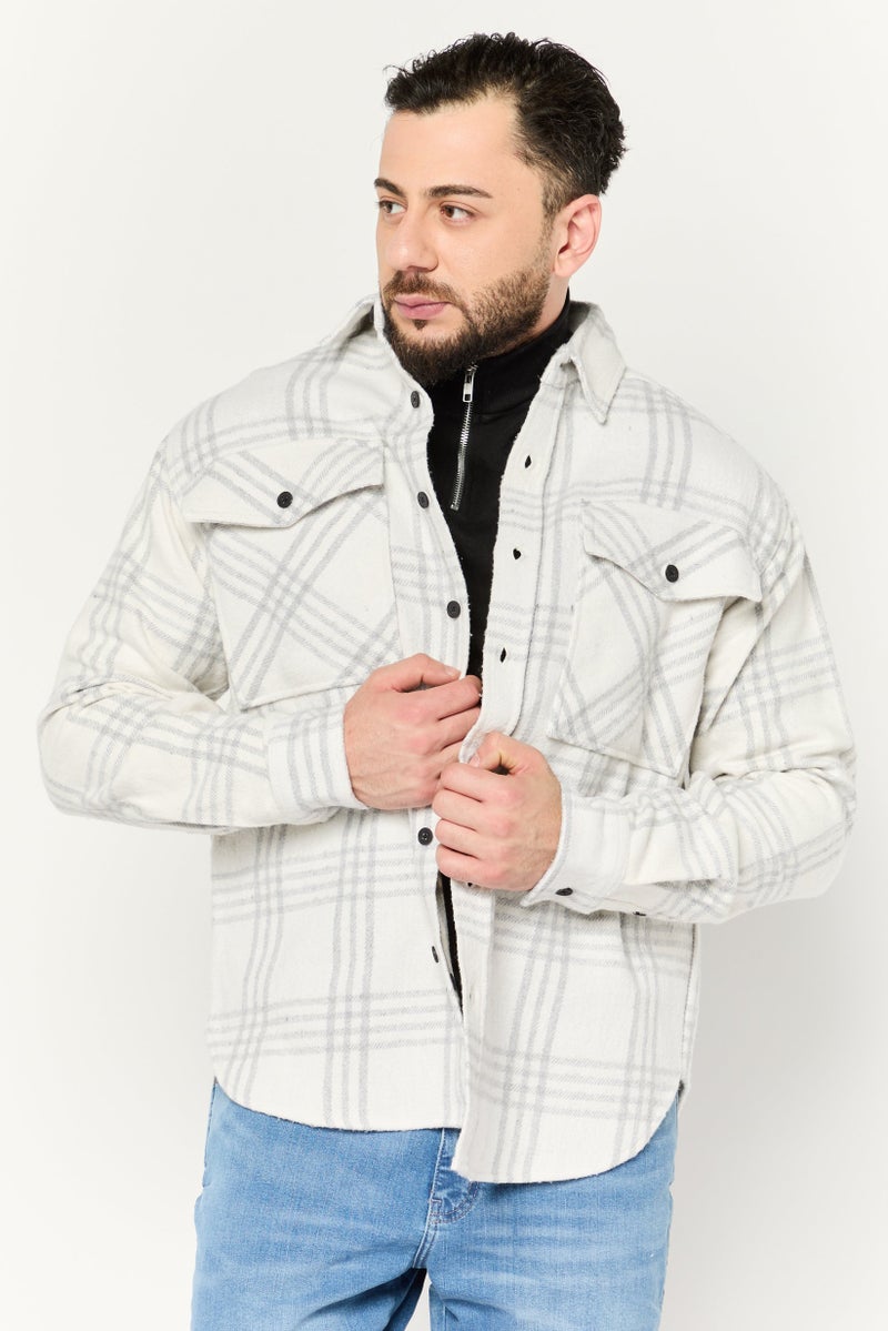 Sovereign Code Men Plaid Jacket Shirt, White - Image 1