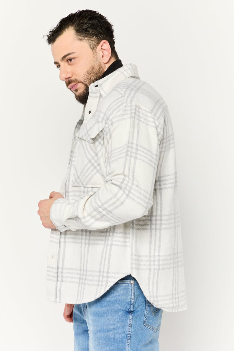 Sovereign Code Men Plaid Jacket Shirt, White - Image 3