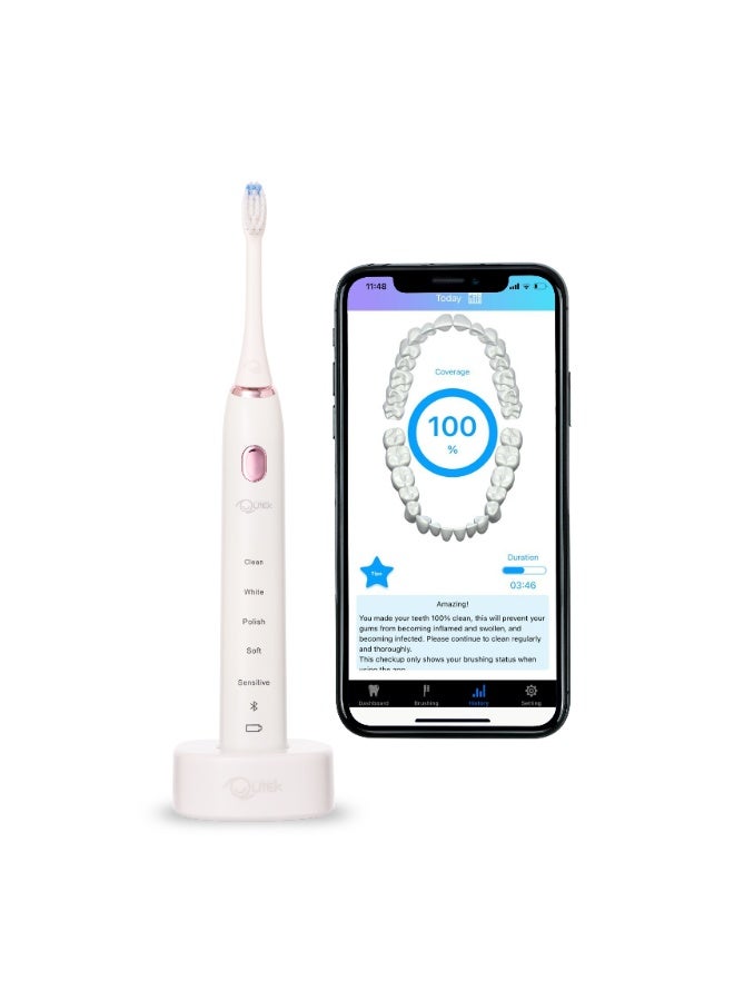 QUTEK DENTiCARE by Qutek Rechargeable Electric Toothbrush – Sonic Power 40,000 VPM, 5 Modes (Clean, White, Sensitive, Polish, Massage), Smart 2-Min Timer, USB Charging, 30-Day Battery, IPX7 Waterproof, Soft DuPont Bristles, Ideal for Plaque Removal, Teeth Whitening & Gum Care – Includes Extra Brush Heads - Image 2