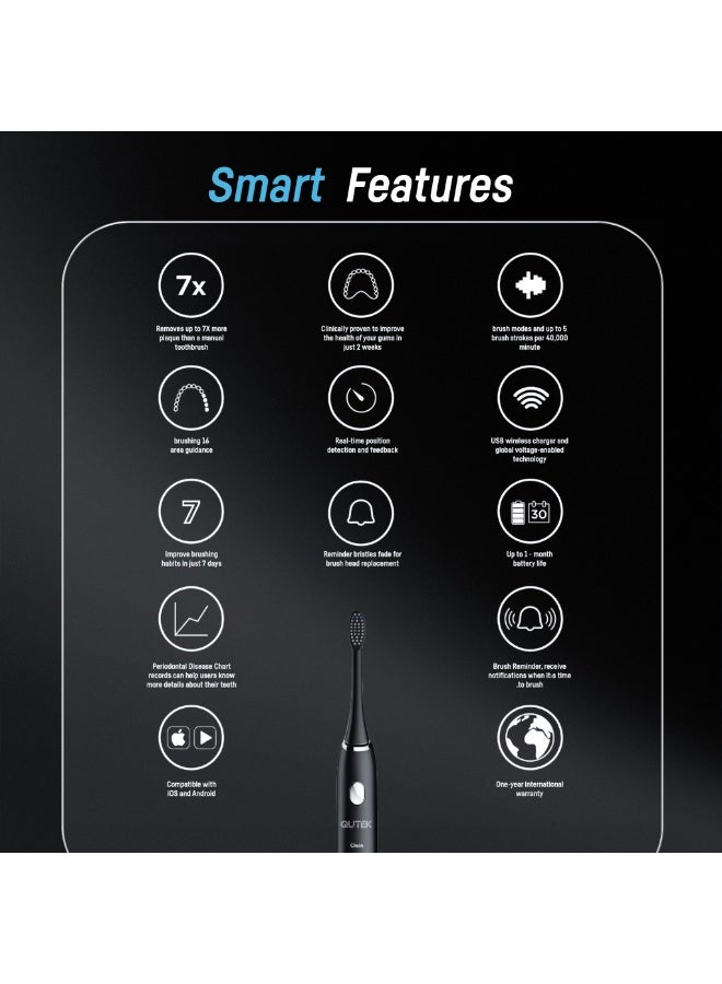QUTEK DENTiCARE by Qutek Rechargeable Electric Toothbrush – Sonic Power 40,000 VPM, 5 Modes (Clean, White, Sensitive, Polish, Massage), Smart 2-Min Timer, USB Charging, 30-Day Battery, IPX7 Waterproof, Soft DuPont Bristles, Ideal for Plaque Removal, Teeth Whitening & Gum Care – Includes Extra Brush Heads - Image 3