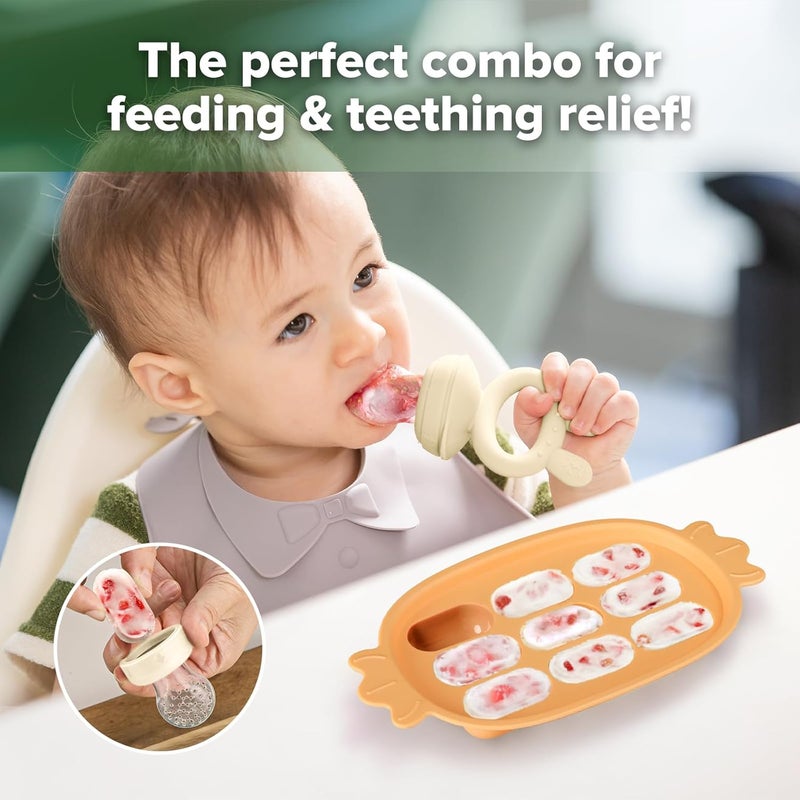 Haakaa Fresh Food Feeder and Silicone Nibble Tray Set - Marigold - Image 2