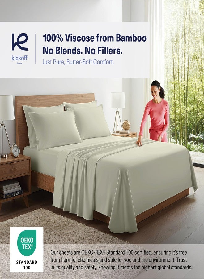 Kickoff Home Kickoff Viscose Bamboo Sheets Queen Size 4-pc 100% Organic Bamboo Viscose Bed Cooling Sheets Queen Size Set Cool Bedding for hot Sleepers Sheet, Flat, Fitted, Pillowcases (Soft Sage, Q) - Image 2