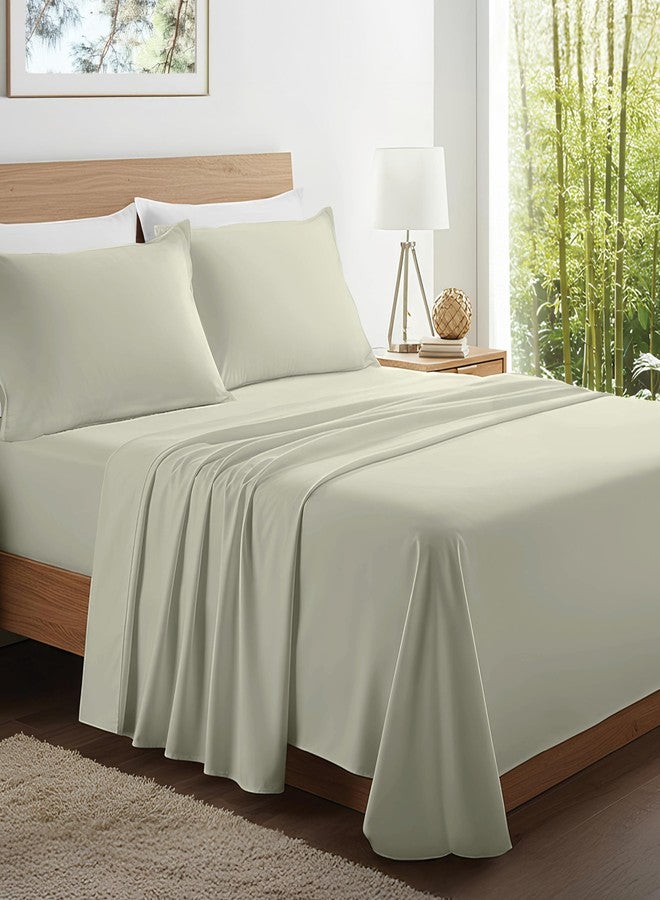 Kickoff Home Kickoff Viscose Bamboo Sheets Queen Size 4-pc 100% Organic Bamboo Viscose Bed Cooling Sheets Queen Size Set Cool Bedding for hot Sleepers Sheet, Flat, Fitted, Pillowcases (Soft Sage, Q) - Image 1