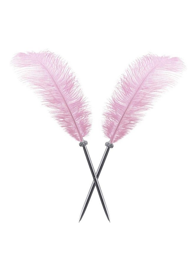 Simple polymer 2 Pcs Feather Pen Black Ink Ballpoint Pen Vintage Feather Quill Wedding Signing Pen For Wedding Bridal Or Student School Writing Wedding Signature Pen (Pink) - Image 1