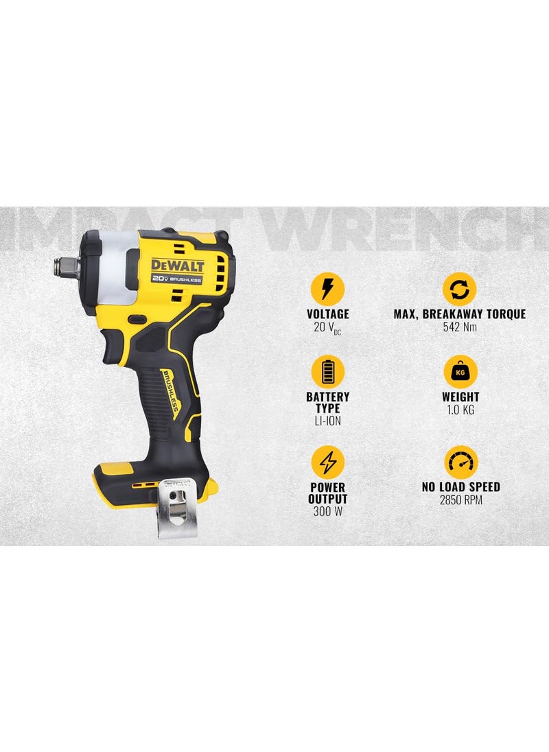 DEWALT DEWALT DCF911NB1 12 20V Max Liion Reversible Cordless Brushless Compact 542 Nm Torque Bare Tool  - Image 2