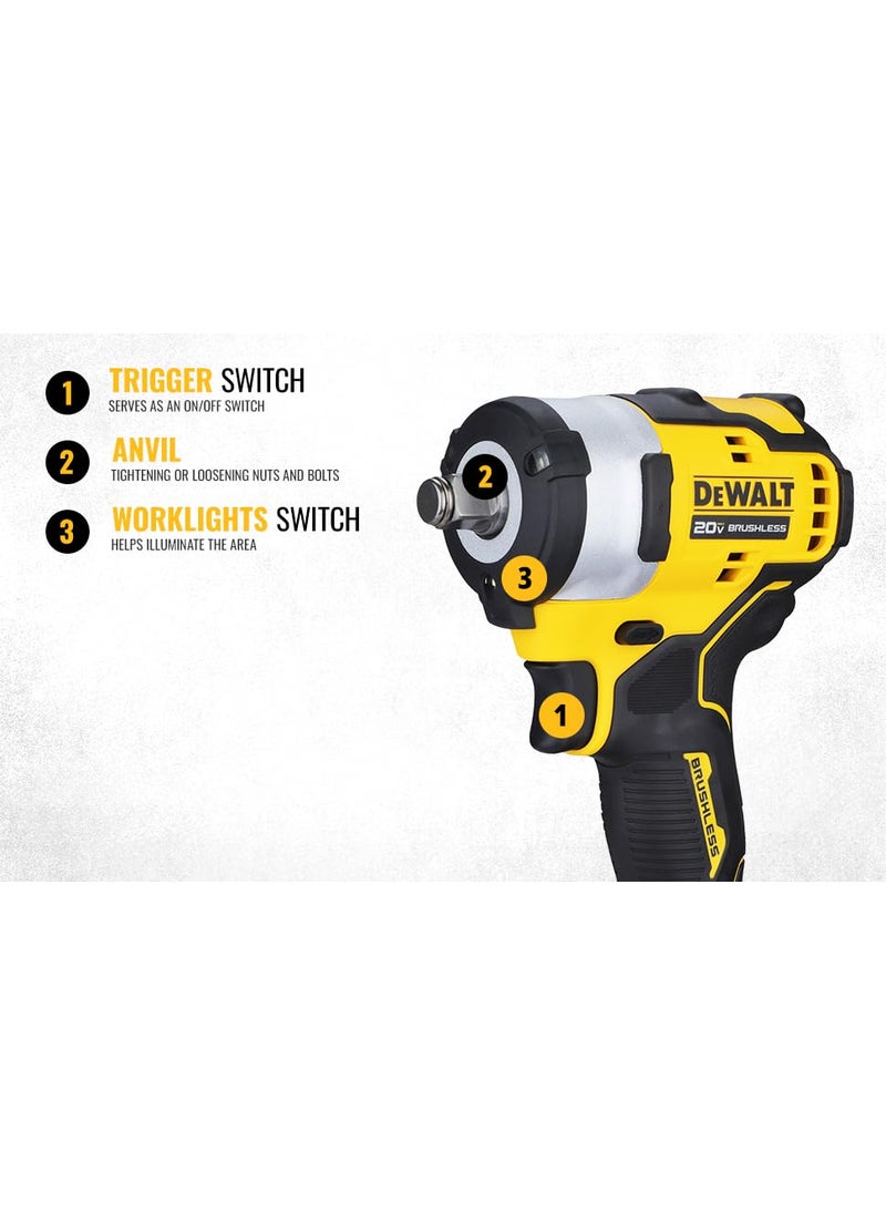 DEWALT DEWALT DCF911NB1 12 20V Max Liion Reversible Cordless Brushless Compact 542 Nm Torque Bare Tool  - Image 4