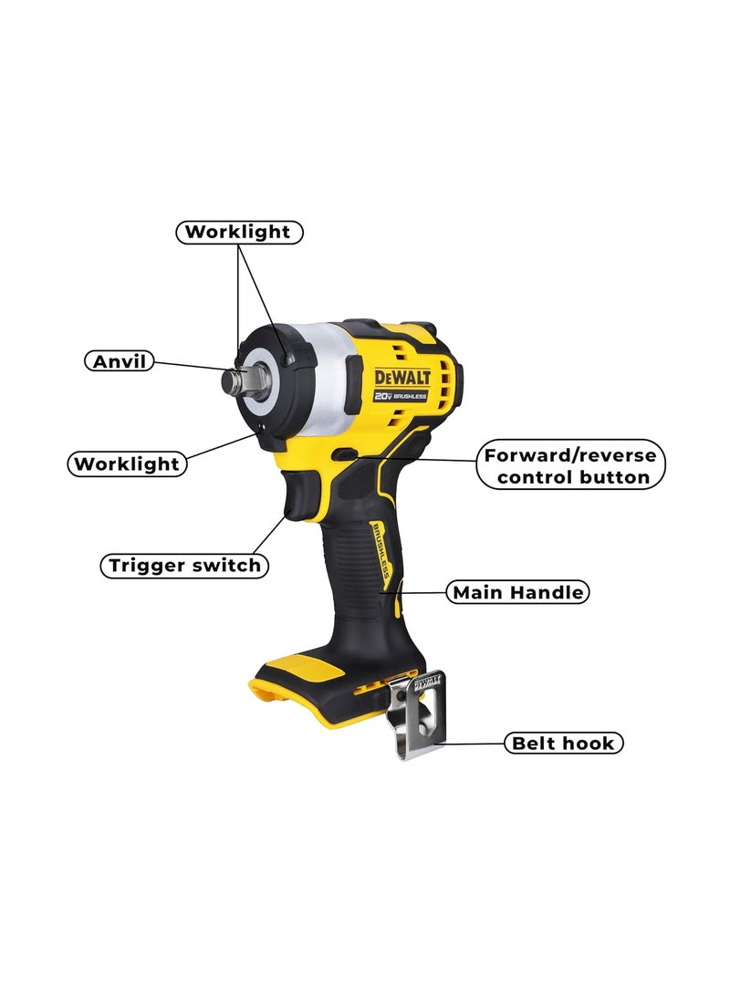 DEWALT DEWALT DCF911NB1 12 20V Max Liion Reversible Cordless Brushless Compact 542 Nm Torque Bare Tool  - Image 3