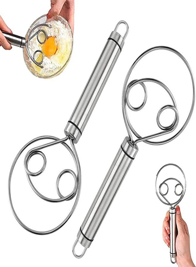 9UP® Stainless Steel Dough Whisk | Multifunctional Dutch Dough Whisk | Dough Hand Mixer Artisan Blender for Egg, Bread, Cake, Pastry, Pizza Etc (Pack of 2) - Image 1