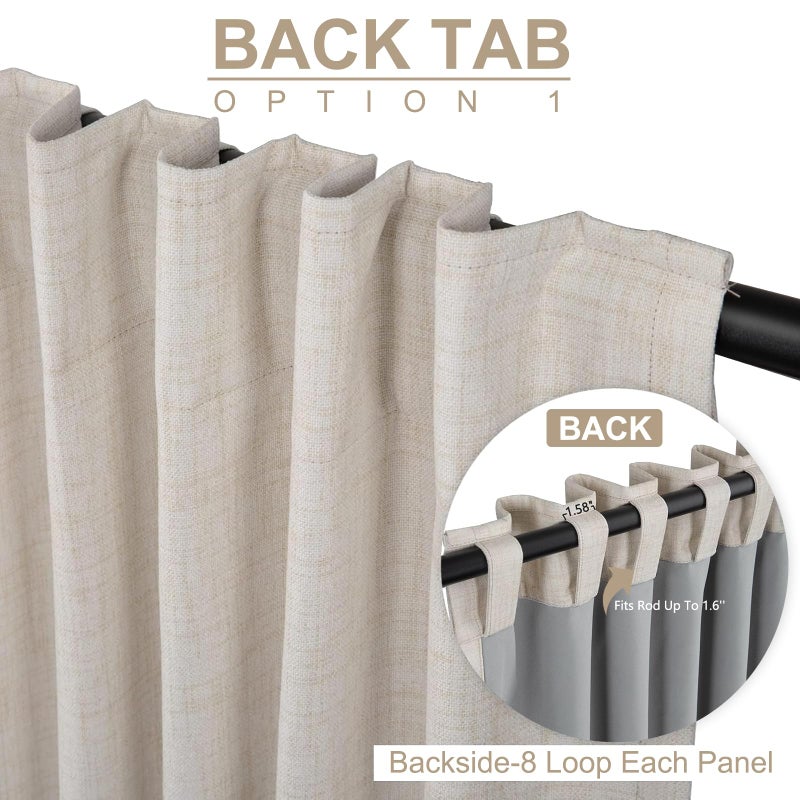 100% Blackout Shield Linen Blackout Sliding Door Curtains for Living Room, Back Tab/Rod Pocket Thermal Insulated Curtains for Sliding Glass Doors, 1 Panel Set, 100" W x 96" L, Cream - Image 3