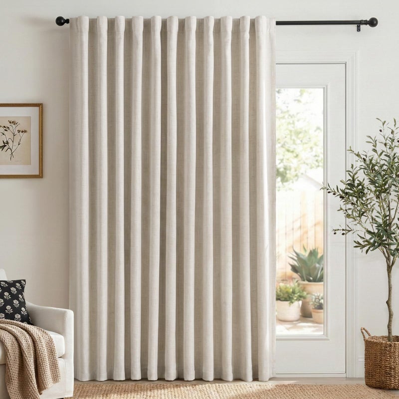 100% Blackout Shield Linen Blackout Sliding Door Curtains for Living Room, Back Tab/Rod Pocket Thermal Insulated Curtains for Sliding Glass Doors, 1 Panel Set, 100" W x 96" L, Cream - Image 1