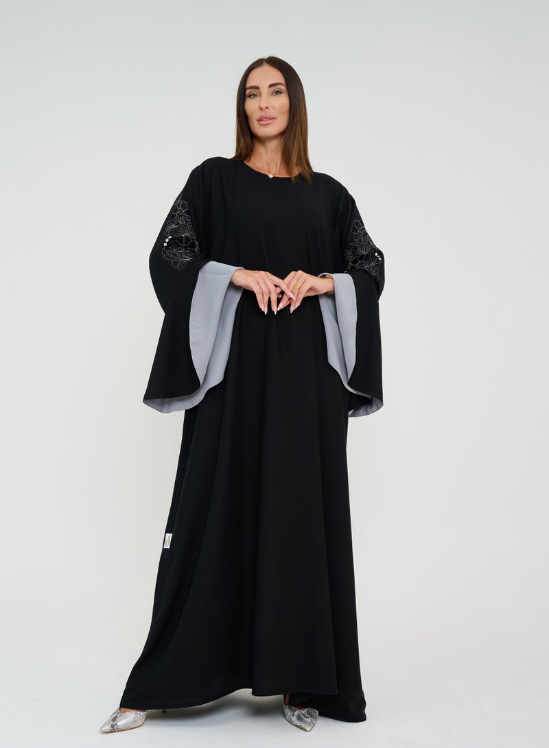 Rosette Abaya French cut Abaya with Flowing sleeves with embroidery  - Image 5