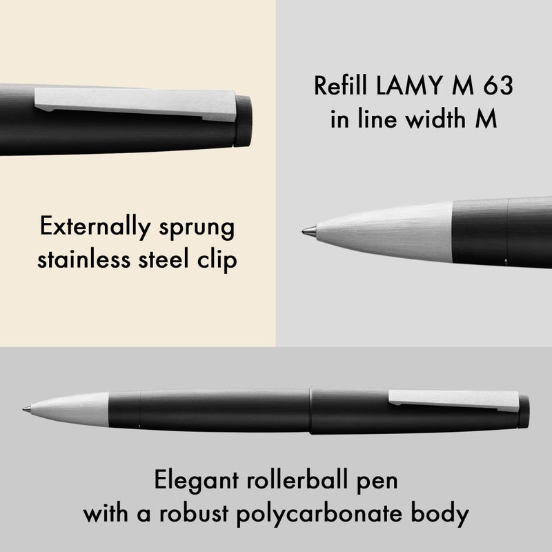 Lamy 2000 black - elegant rollerball pen in robust fibreglass barrel - perfectly balanced & in line width M M 63 rollerball refill in black - Image 2