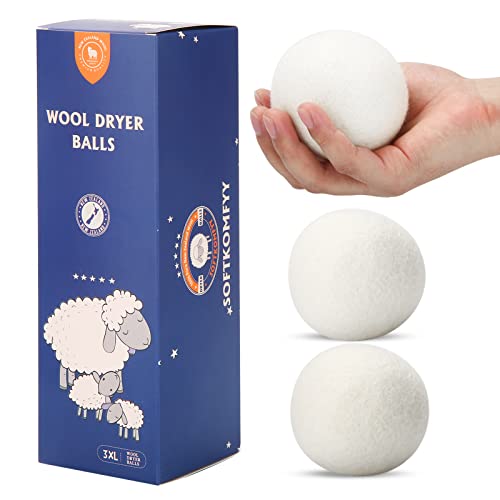Softkomfyy Wool Dryer Balls Handmade 3 Pack XL,Organic Laundry Dryer Balls,100% New Zealand Wool Natural Fabric Softener,Reusable 1000 Loads,Wrinkles Free, Shorten Drying Time,Baby Safe (3 Pack,White) - Image 1