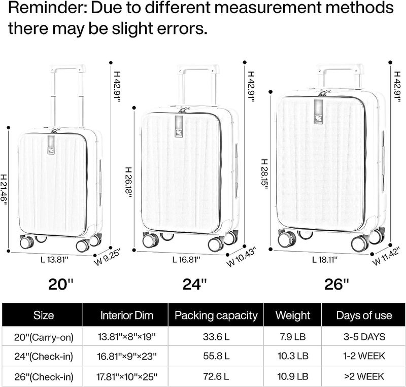 Hanke 20 Inch Carry On Luggage Aluminum Frame Front Opening Rolling Suitcase PC Hard Sided Luggage with Spinner Wheels Travel Luggage for Woman Men Gifts.(Dark Green) - Image 3