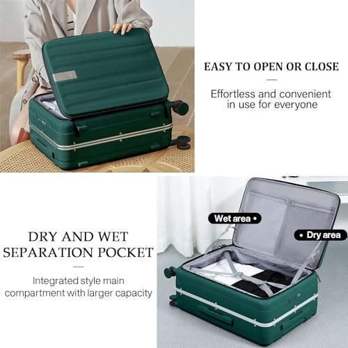 Hanke 20 Inch Carry On Luggage Aluminum Frame Front Opening Rolling Suitcase PC Hard Sided Luggage with Spinner Wheels Travel Luggage for Woman Men Gifts.(Dark Green) - Image 4