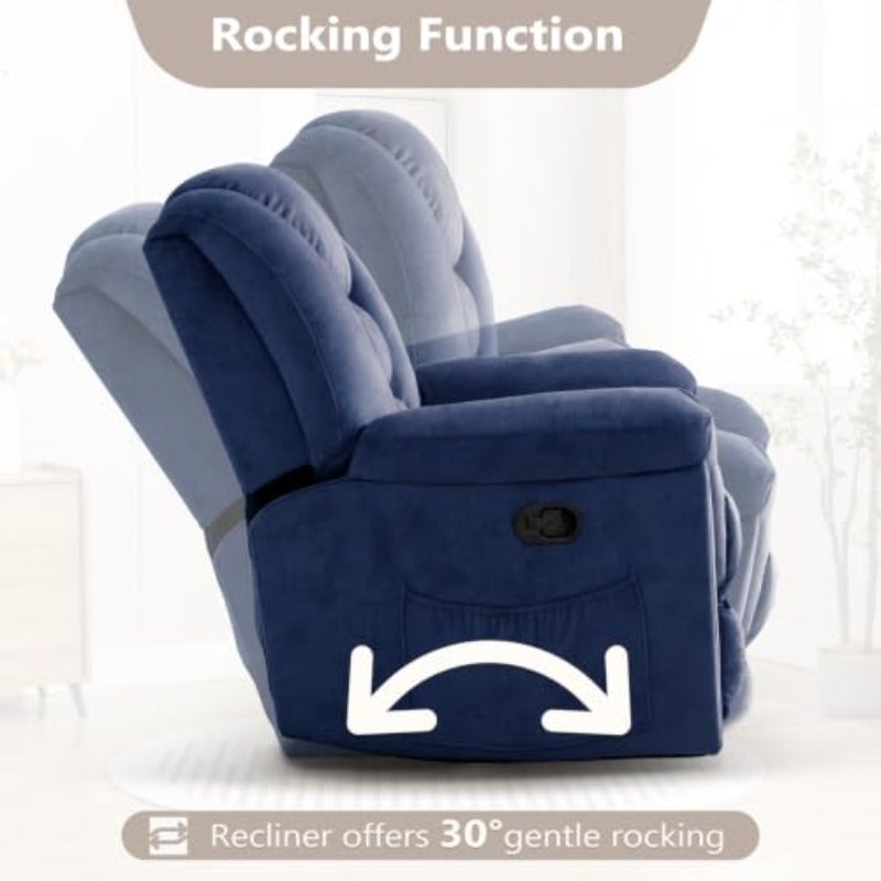 ANJ Manual Rocking Recliner Chair with Massage Heat 360 Swivel Rocker Reclining Chairs for Adults Overstuffed Upholstered Single Recliner Sofa Living Room Bedroom Blue - Image 5