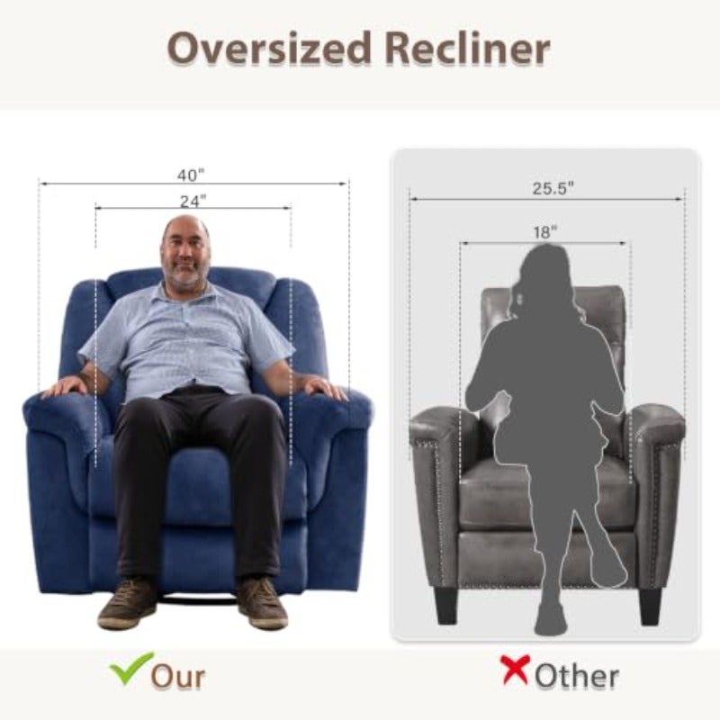 ANJ Manual Rocking Recliner Chair with Massage Heat 360 Swivel Rocker Reclining Chairs for Adults Overstuffed Upholstered Single Recliner Sofa Living Room Bedroom Blue - Image 4