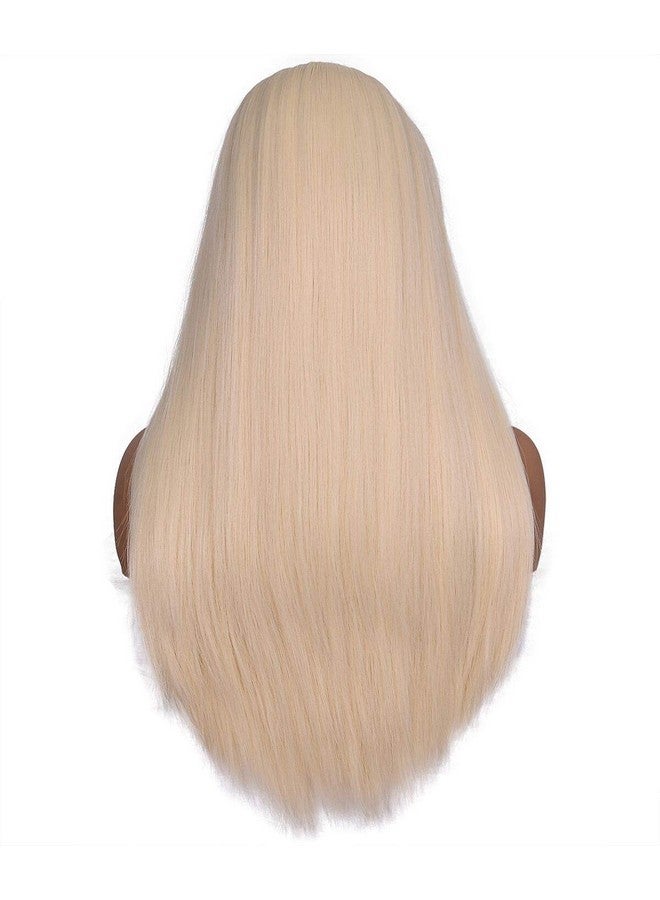 morvally Women'S 26 Inches Long Straight Blonde Synthetic Resistant Hair Wigs With Bangs Natural Looking Wig For Women Halloween Cosplay (Blonde) - Image 4