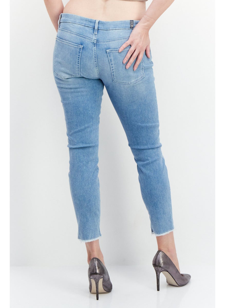 7 FOR ALL MANKIND - Women Slim Fit Washed Stretchable Jeans, Blue - Image 1