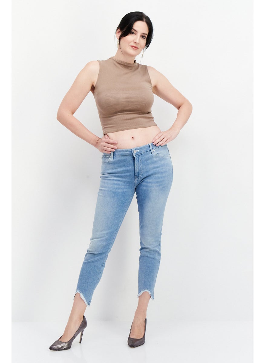 7 FOR ALL MANKIND - Women Slim Fit Washed Stretchable Jeans, Blue - Image 1