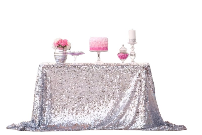غطاء طاولة شي ديان يي المتلألئ لزفاف طاولة الطعام قماش لامع متلألئ غطاء طاولة كعكة متلألئ غطاء طاولة زفاف زينة حدث متلألئة حفلة 60102 فضي