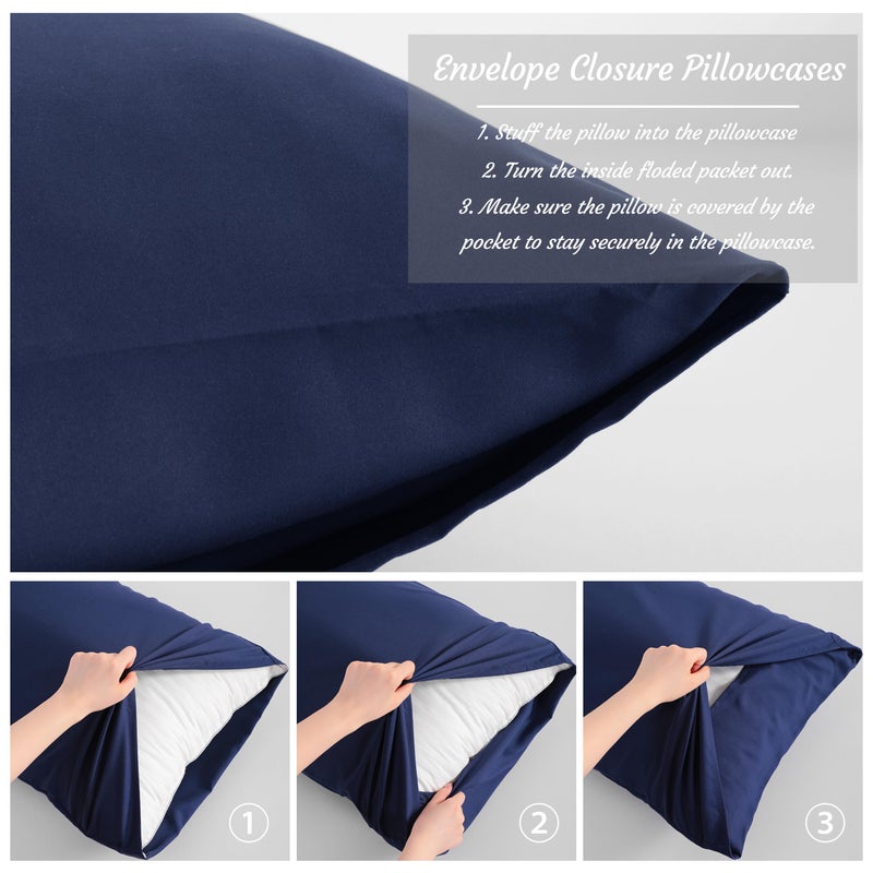 NTBAY Body Pillow Cases Set of 2, 2 Pack Brushed Microfiber 20x54 Pillow Cases, Soft, Wrinkle, Fade, Stain Resistant Navy Blue Pillow Cases with Envelope Closure, 20x54 Inches, Navy Blue - Image 2