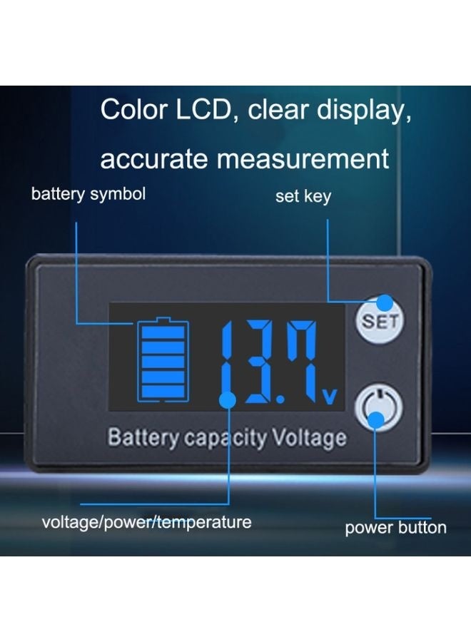 Two-Line Digital Display DC Voltmeter Lead-Acid Lithium Battery Charge Meter, Color: Blue  - Image 3