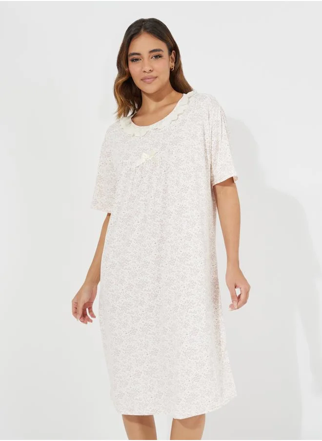 Styli Ditsy Print Lace Insert Nightdress