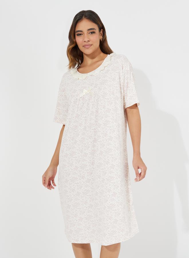 Take Two Ditsy Print Lace Insert Nightdress - Image 2