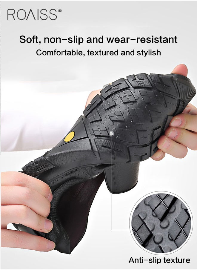 roaiss - Business Breathable Hollow Leather Shoes for Men, Round Toe Leather Shoes with Anti-slip Sole and Hollow-carved Design, Mens Stylish Shoes, Suitable for Daily Wear, Wedding, Party, Office, Business and Other Occasions - Image 1