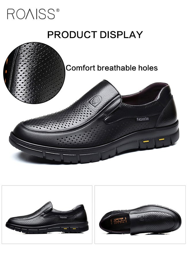 roaiss - Business Breathable Hollow Leather Shoes for Men, Round Toe Leather Shoes with Anti-slip Sole and Hollow-carved Design, Mens Stylish Shoes, Suitable for Daily Wear, Wedding, Party, Office, Business and Other Occasions - Image 1