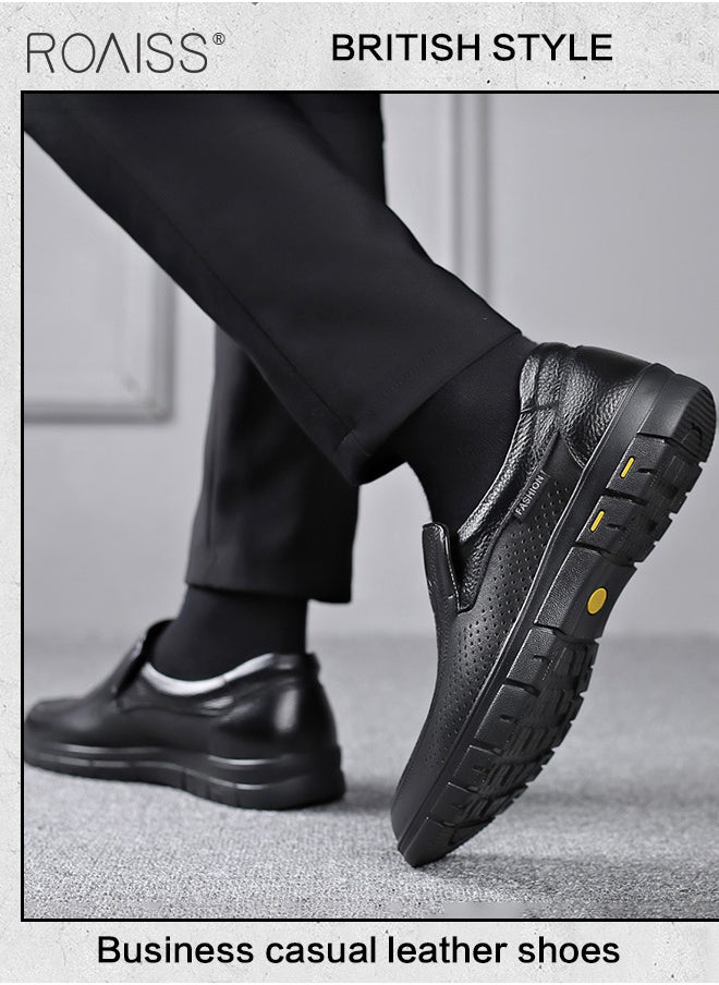 roaiss - Business Breathable Hollow Leather Shoes for Men, Round Toe Leather Shoes with Anti-slip Sole and Hollow-carved Design, Mens Stylish Shoes, Suitable for Daily Wear, Wedding, Party, Office, Business and Other Occasions - Image 1