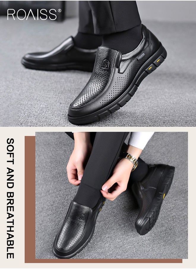 roaiss - Business Breathable Hollow Leather Shoes for Men, Round Toe Leather Shoes with Anti-slip Sole and Hollow-carved Design, Mens Stylish Shoes, Suitable for Daily Wear, Wedding, Party, Office, Business and Other Occasions - Image 1