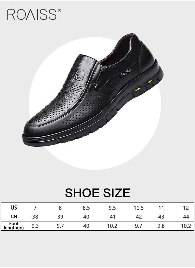roaiss - Business Breathable Hollow Leather Shoes for Men, Round Toe Leather Shoes with Anti-slip Sole and Hollow-carved Design, Mens Stylish Shoes, Suitable for Daily Wear, Wedding, Party, Office, Business and Other Occasions - Image 1