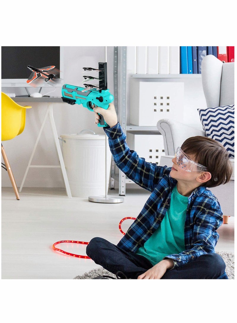 SYOSI Airplane Toy 2022 New Hot Toy Catapult Airplane Shooting Game Toy for Kids One-Click Ejection Model Foam Airplane with 4 Pcs Glider Airplane Launcher (Blue Set) - Image 2
