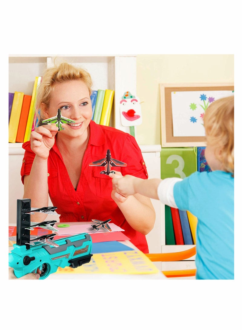 SYOSI Airplane Toy 2022 New Hot Toy Catapult Airplane Shooting Game Toy for Kids One-Click Ejection Model Foam Airplane with 4 Pcs Glider Airplane Launcher (Blue Set) - Image 3