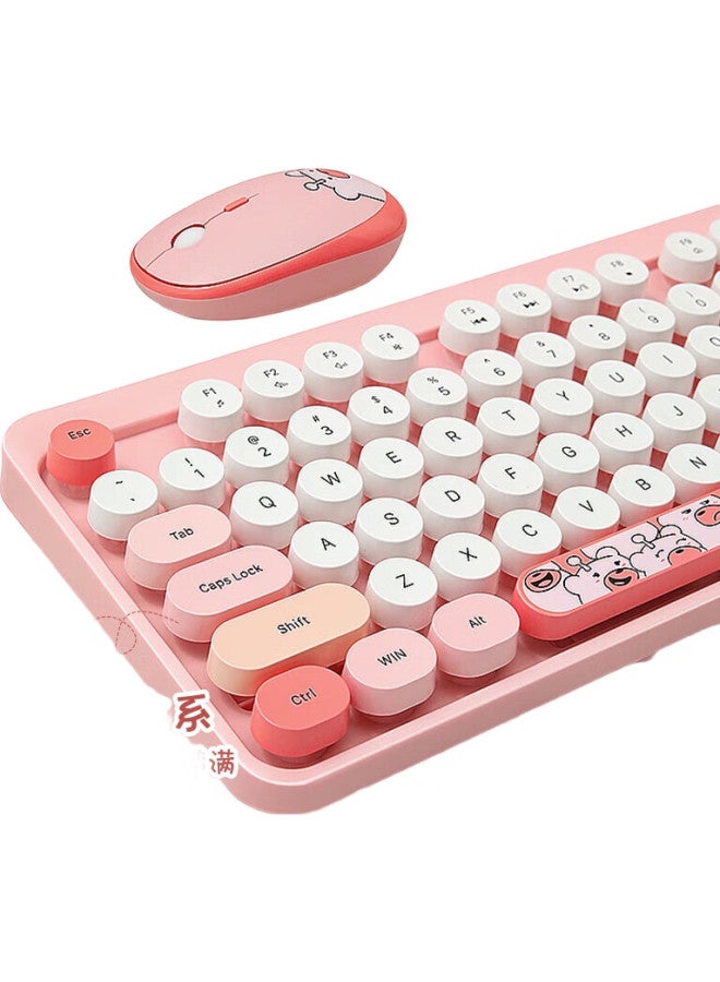 Geezer Hello Bear Wireless Retro Punk Keyboard And Mouse Set, Cute Office Keyboard And Mouse Set, Mouse, Computer Keyboard, Laptop Keyboard, Pink - Image 1