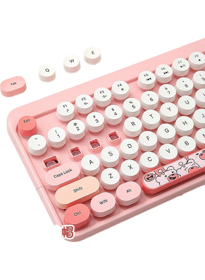 Geezer Hello Bear Wireless Retro Punk Keyboard And Mouse Set, Cute Office Keyboard And Mouse Set, Mouse, Computer Keyboard, Laptop Keyboard, Pink - Image 3