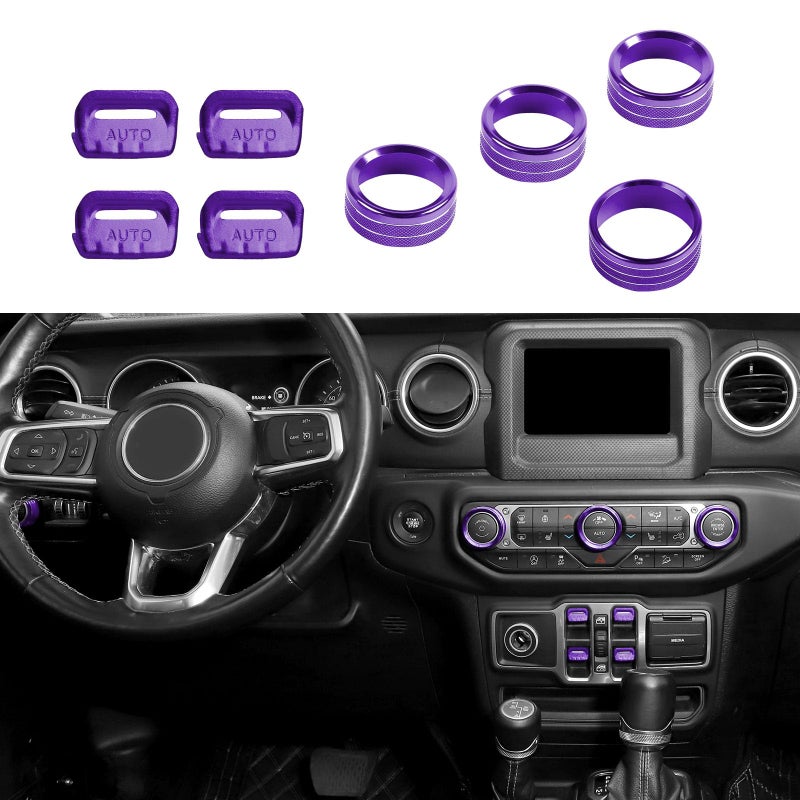 CheroCar Window Switch Button Cover Headlight Switch Knob Cover Volume Radio Air Conditioner Cover Fit for Jeep Wrangler JL JLU Gladiator JT 20182025Aluminum Alloy Interior AccessoriesPurple - Image 2