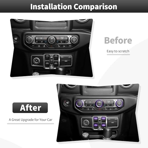 CheroCar Window Switch Button Cover Headlight Switch Knob Cover Volume Radio Air Conditioner Cover Fit for Jeep Wrangler JL JLU Gladiator JT 20182025Aluminum Alloy Interior AccessoriesPurple - Image 3