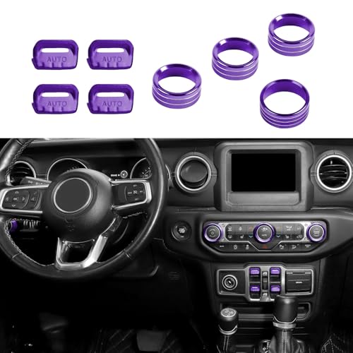 CheroCar Window Switch Button Cover Headlight Switch Knob Cover Volume Radio Air Conditioner Cover Fit for Jeep Wrangler JL JLU Gladiator JT 20182025Aluminum Alloy Interior AccessoriesPurple - Image 1