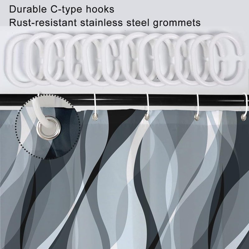 Ruelvth Blue Shower Curtain  Modern Abstract Blue and Grey Striped Shower Curtain Set for Bathroom Waterproof Polyester Shower Curtain with Hooks  72x84 Inch - Image 5