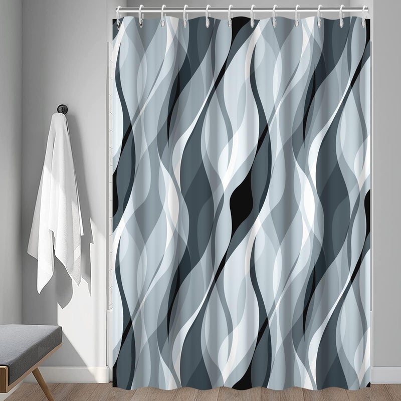 Ruelvth Blue Shower Curtain  Modern Abstract Blue and Grey Striped Shower Curtain Set for Bathroom Waterproof Polyester Shower Curtain with Hooks  72x84 Inch - Image 3