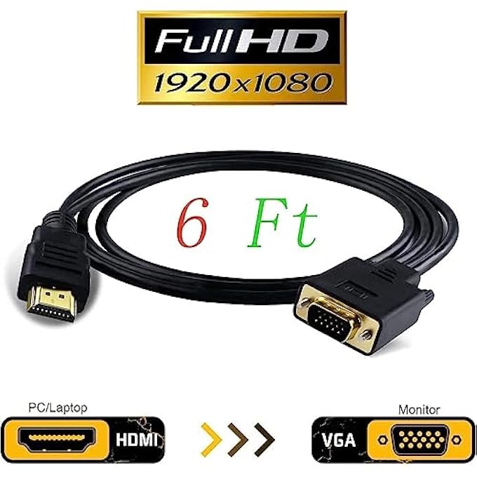 rayihni HDMI TO VGA ADAPTER CABLE FOR COMPUTER PC, - Image 3