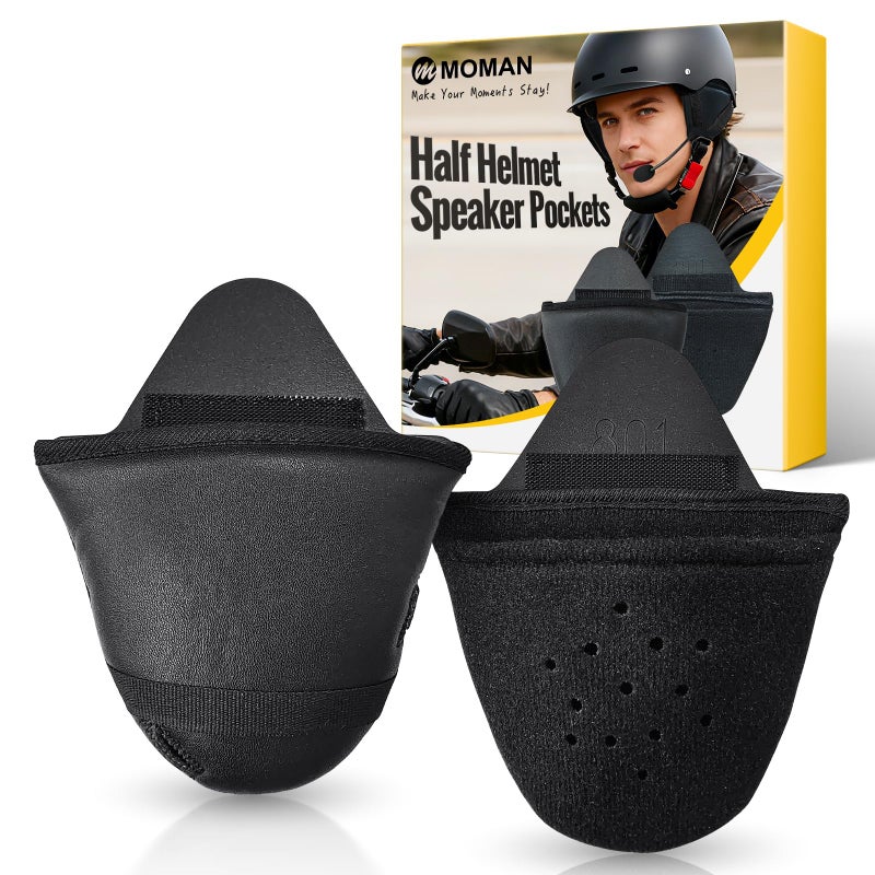 Moman HEB Half Helmet Speaker Pockets Ear Pads for Motorcycle Helmet Headset Motorbike Headphone Helmet with Narrow or Wide Straps Blocks Wind Noise Cold - Image 3