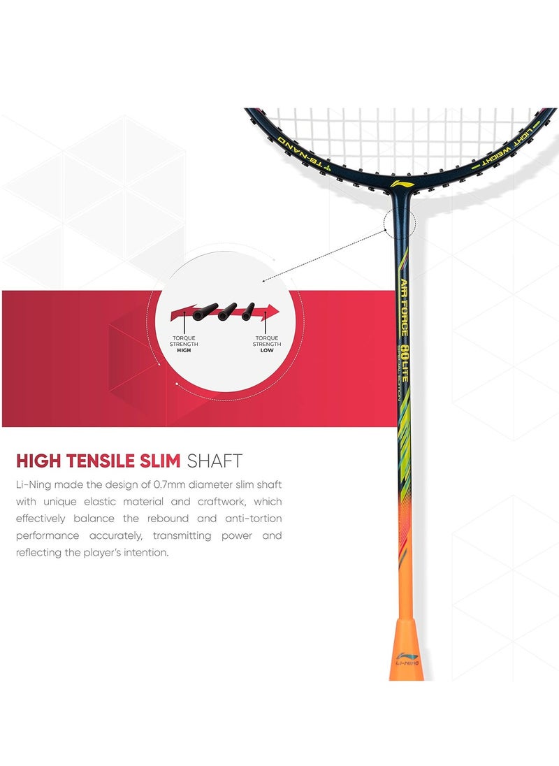 Li-Ning - Air Force 80 Lite Carbon Fibre Strung Badminton Racket with Full Racket Cover | For Intermediate Players | 80 grams | Maximum String Tension - 30lbs - Image 1