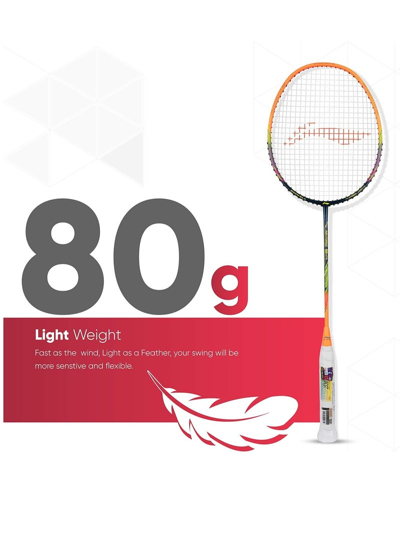 Li-Ning - Air Force 80 Lite Carbon Fibre Strung Badminton Racket with Full Racket Cover | For Intermediate Players | 80 grams | Maximum String Tension - 30lbs - Image 1