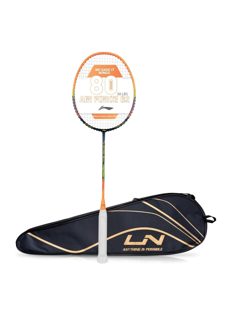 Li-Ning - Air Force 80 Lite Carbon Fibre Strung Badminton Racket with Full Racket Cover | For Intermediate Players | 80 grams | Maximum String Tension - 30lbs - Image 1