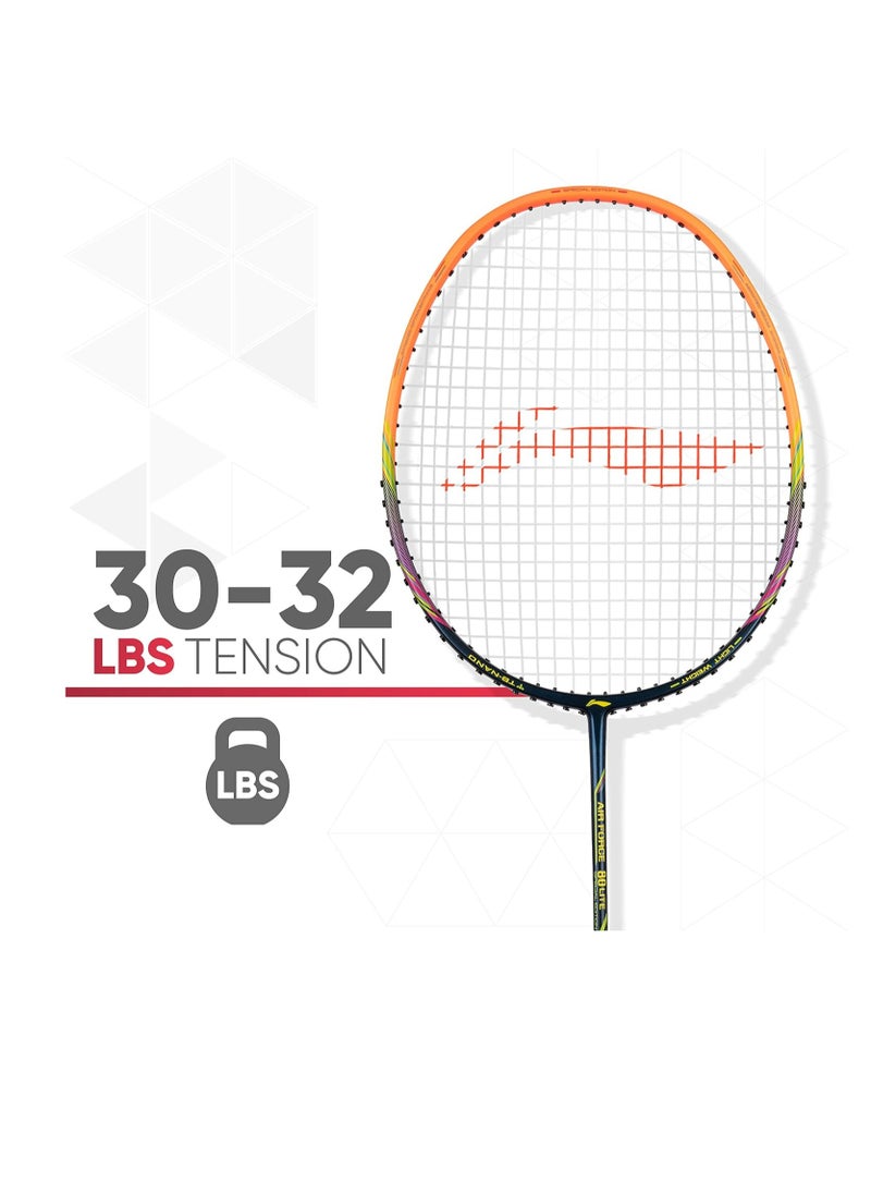 Li-Ning - Air Force 80 Lite Carbon Fibre Strung Badminton Racket with Full Racket Cover | For Intermediate Players | 80 grams | Maximum String Tension - 30lbs - Image 1